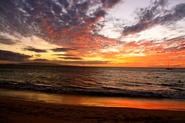 Red and purple Sunset over Kamaole Beach, Kihei, Maui, Hawaii Red and purple Sunset over Kamaole Beach, Kihei, Maui, Hawaii