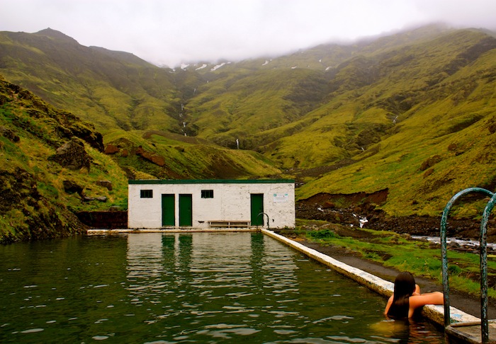 Christine Amorose in Seljavallalaug swimming pool in Iceland