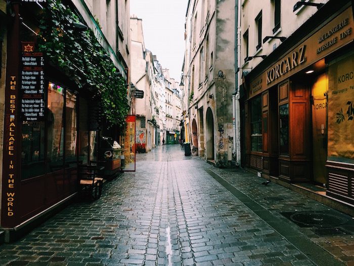 A street in the Marais neighborhood in Paris, France