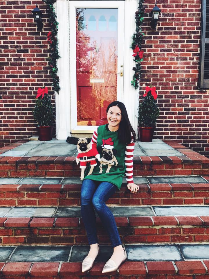 Christine Amorose in Pugly Christmas sweater